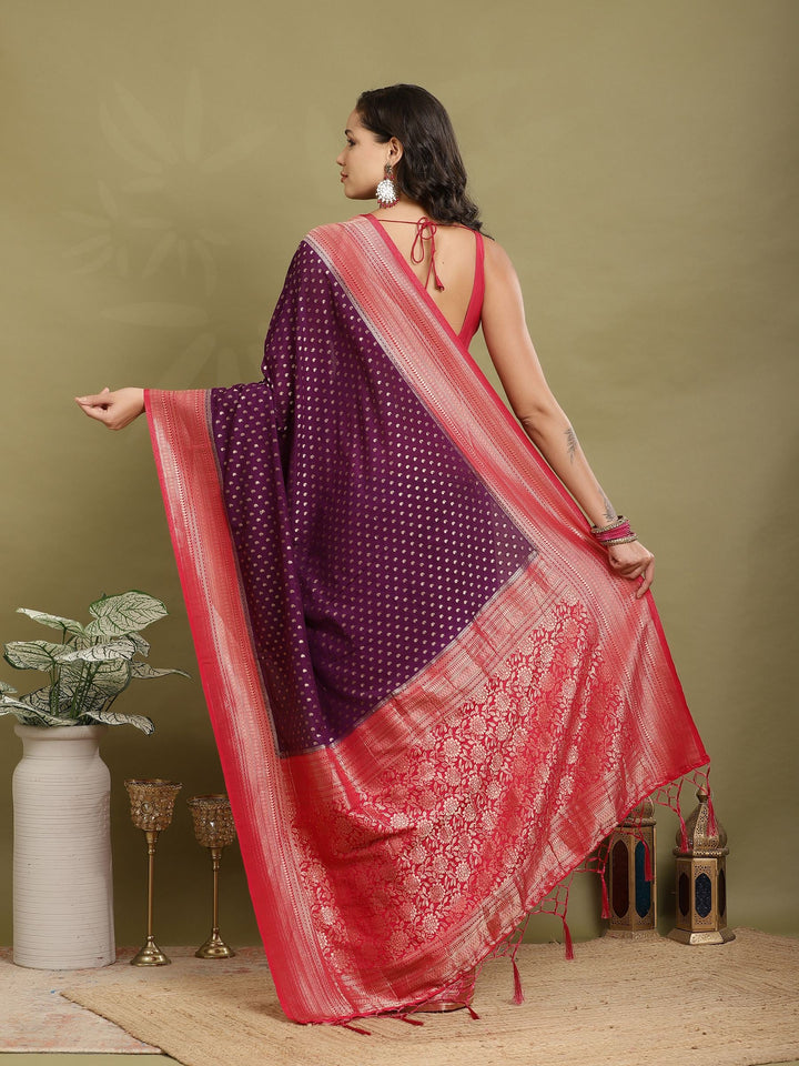 Polka Dot Woven Booti Crepe Saree