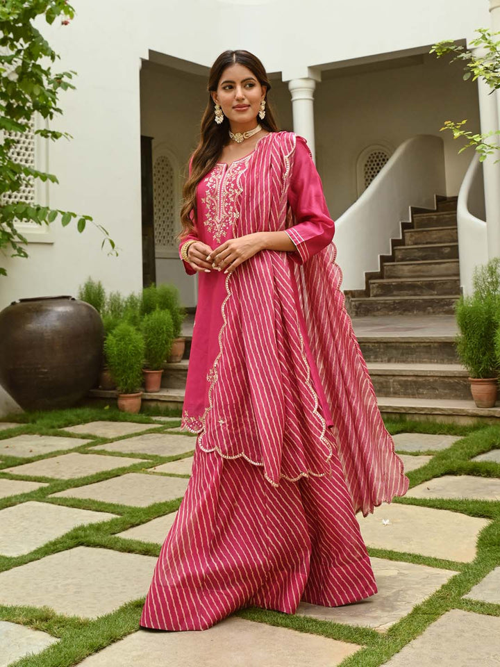 Gota Embroidered Chanderi Kurta With Skirt &amp; Dupatta
