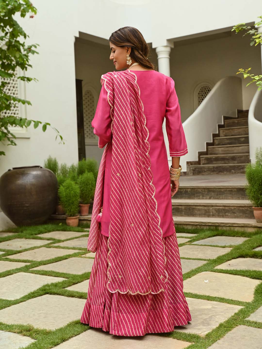 Gota Embroidered Chanderi Kurta With Skirt &amp; Dupatta