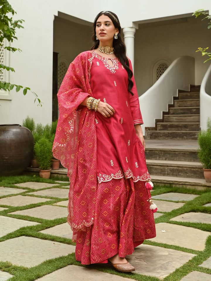 Gota Embroidered Chanderi Kurta With Skirt &amp; Dupatta