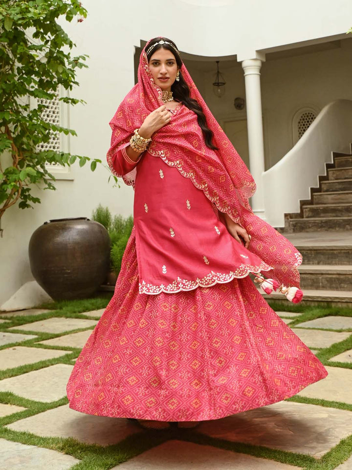 Gota Embroidered Chanderi Kurta With Skirt &amp; Dupatta