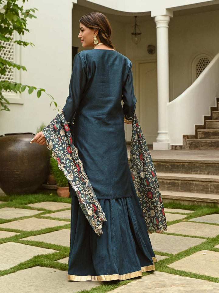 Gota Embroidered Chanderi Kurta With Skirt &amp; Dupatta