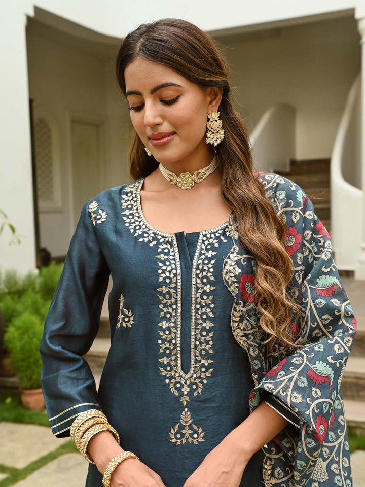 Gota Embroidered Chanderi Kurta With Skirt &amp; Dupatta