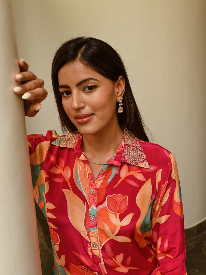 Floral Printed Crepe Kurta With Pants