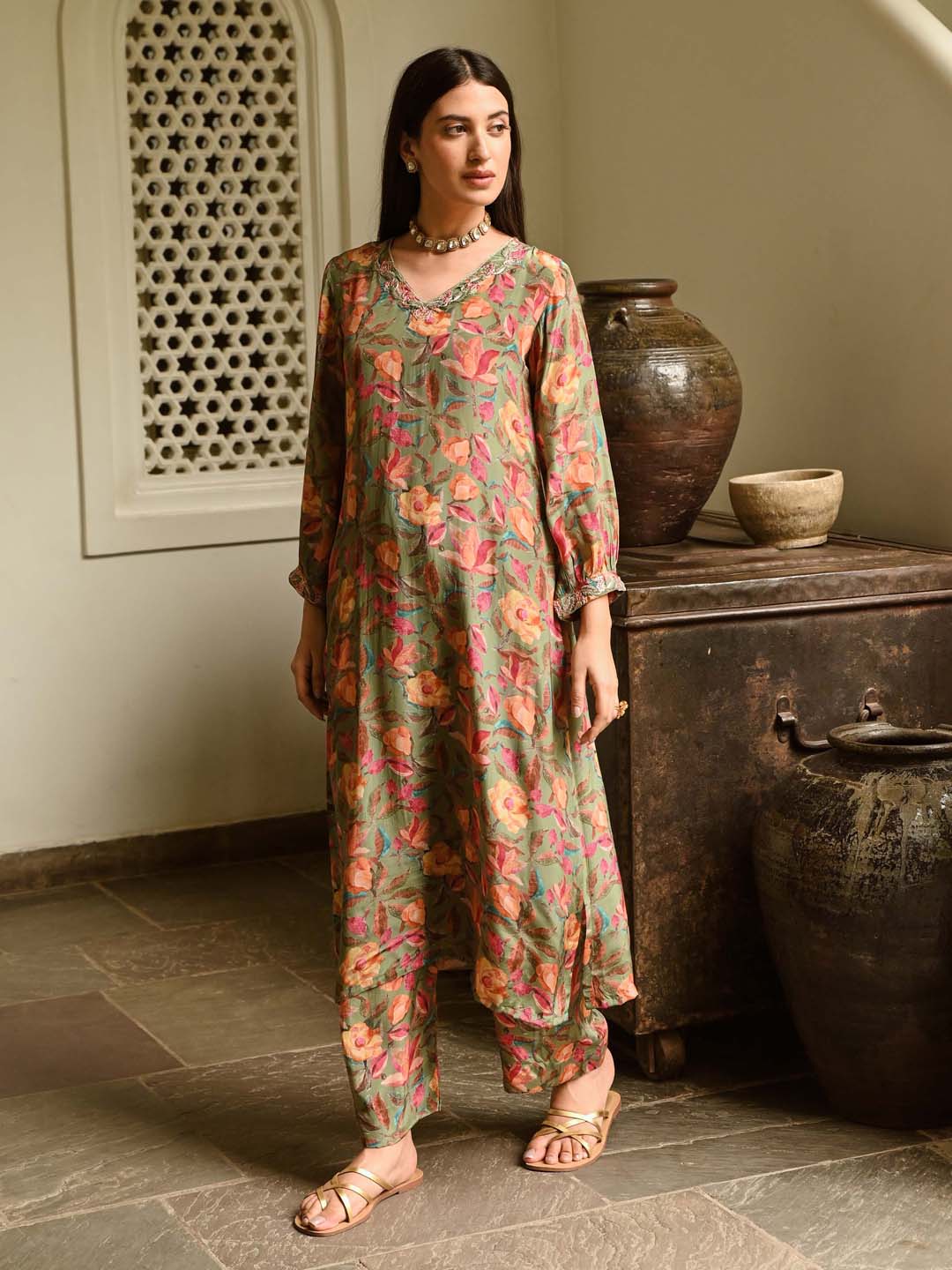 Printed Crepe Kurta With Pants