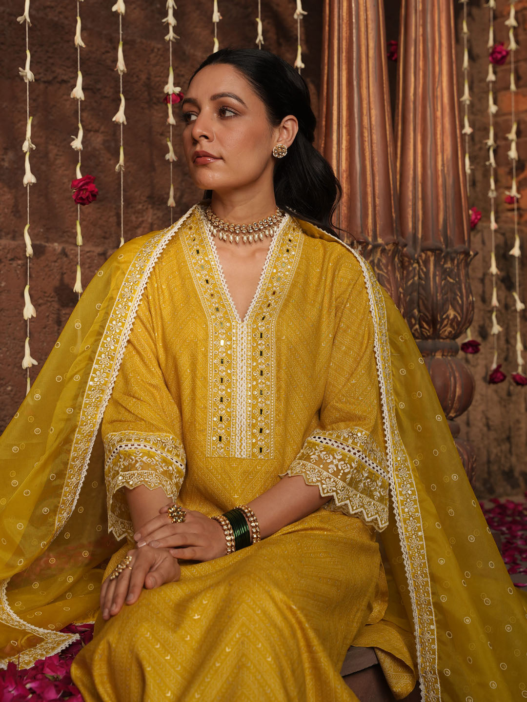 Floral Printed Kurta With Pants &amp; Dupatta