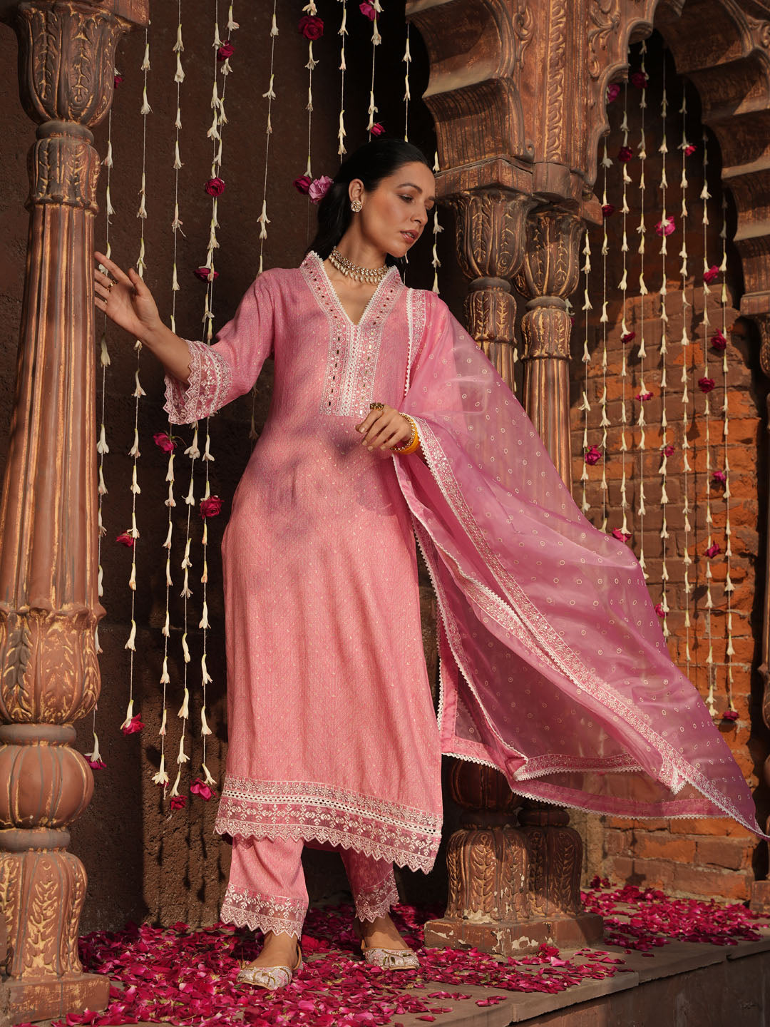 Floral Printed Kurta With Pants &amp; Dupatta