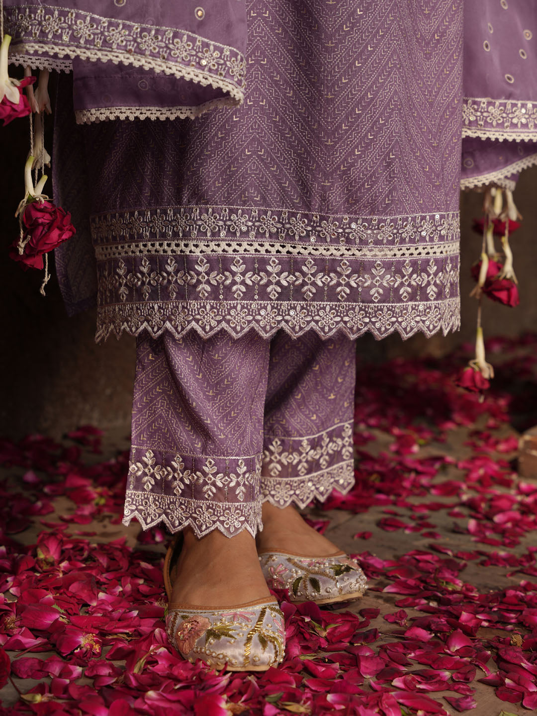 Floral Printed Kurta With Pants &amp; Dupatta
