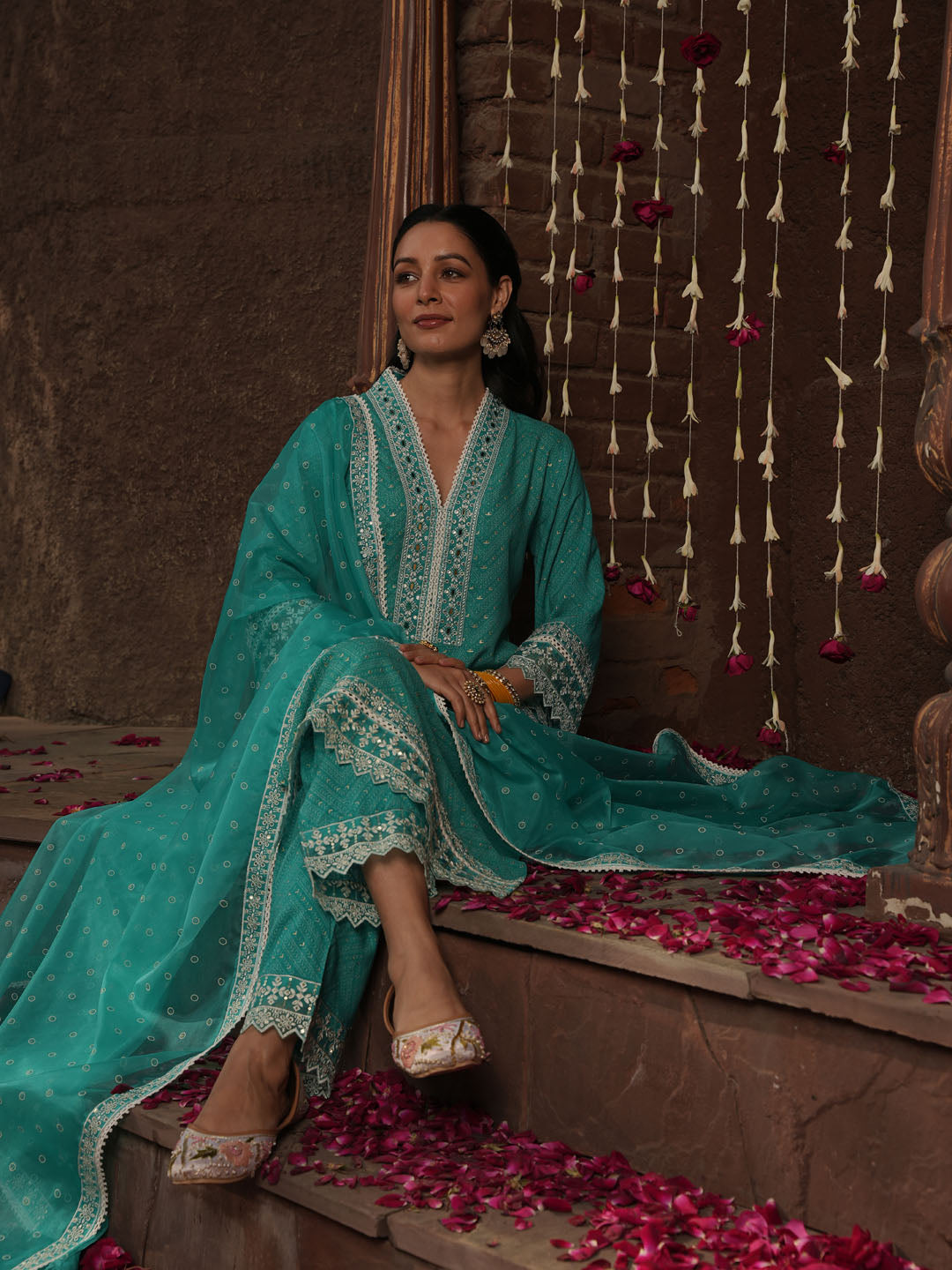 Floral Printed Kurta With Pants &amp; Dupatta