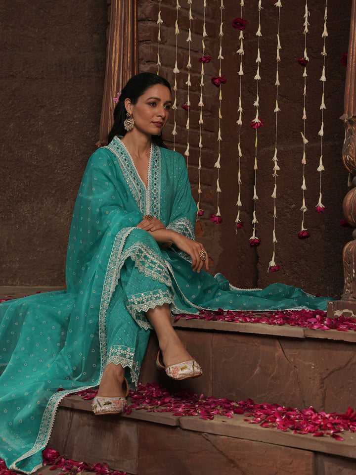 Floral Printed Kurta With Pants &amp; Dupatta