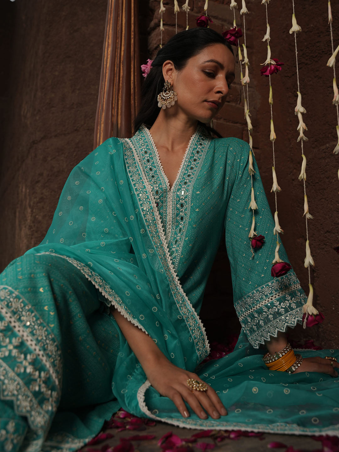 Floral Printed Kurta With Pants &amp; Dupatta