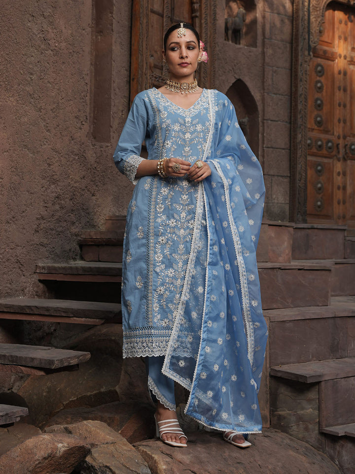 Floral Embroidery Kurta With Pants &amp; Dupatta