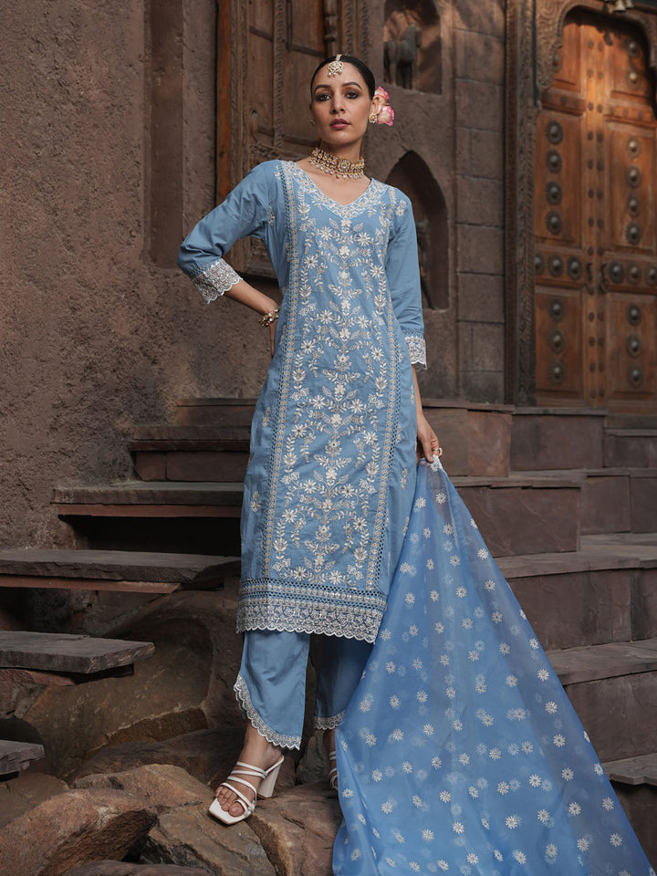 Floral Embroidery Kurta With Pants &amp; Dupatta