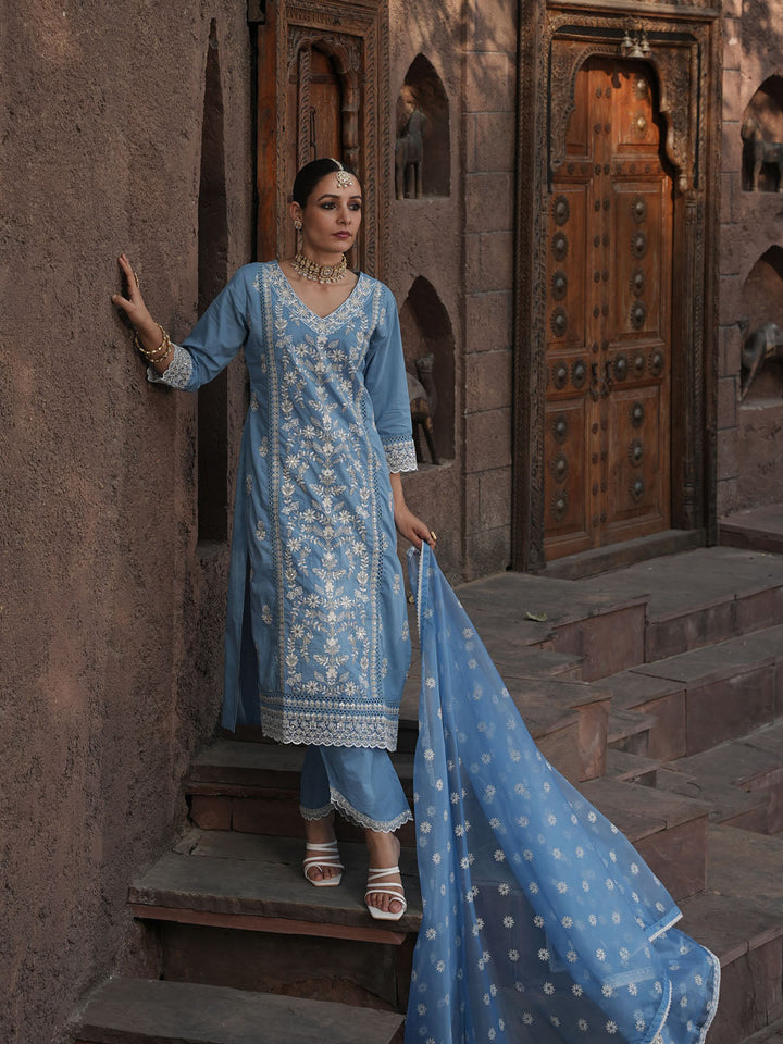 Floral Embroidery Kurta With Pants &amp; Dupatta