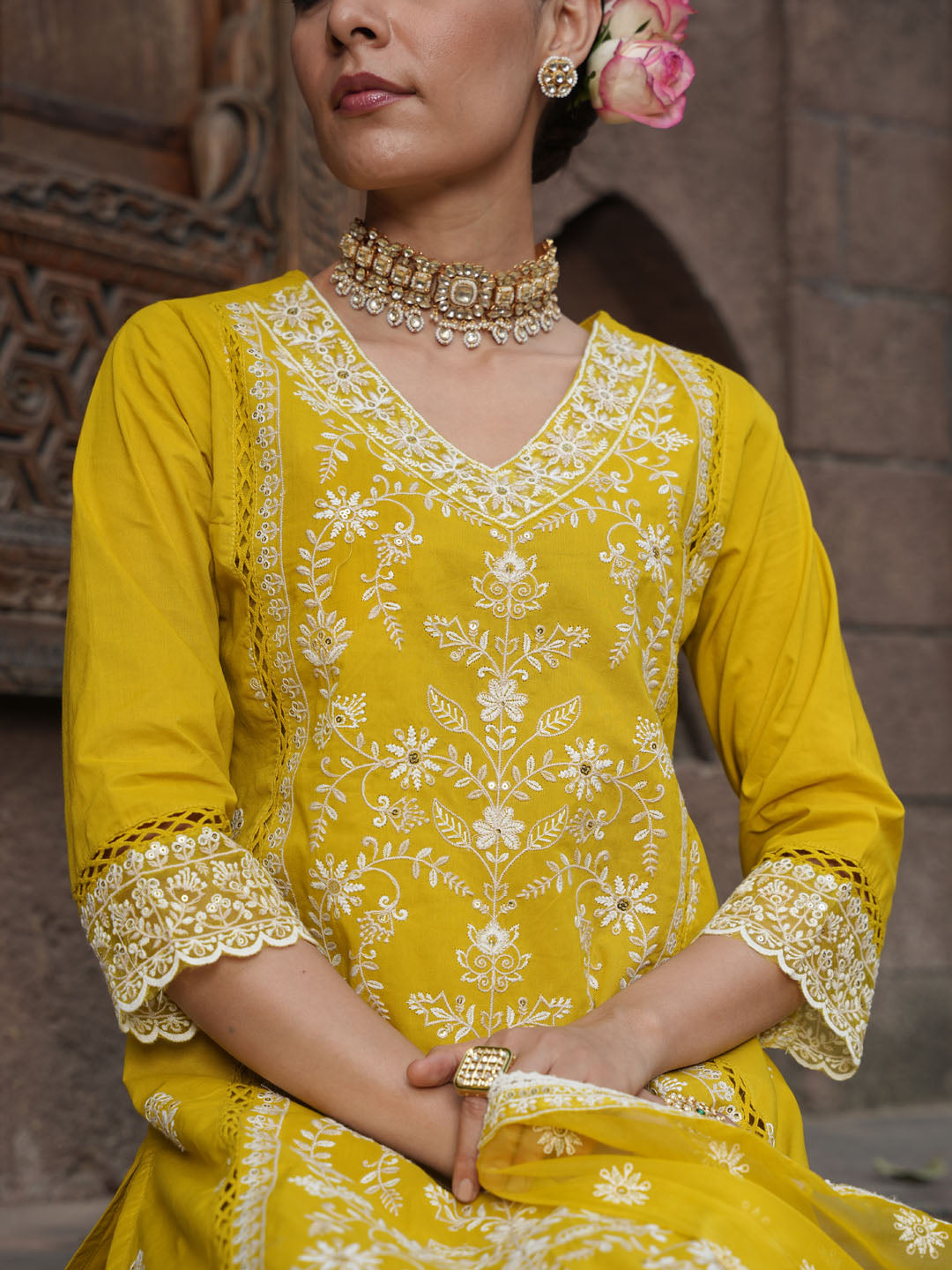 Floral Embroidery Kurta With Pants &amp; Dupatta