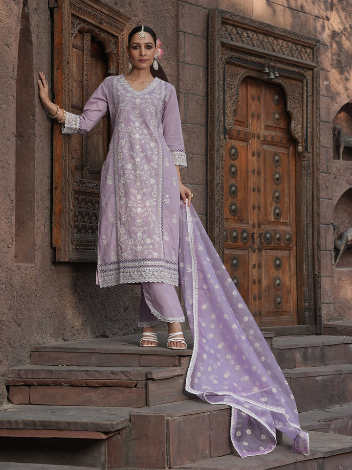 Floral Embroidery Kurta With Pants &amp; Dupatta