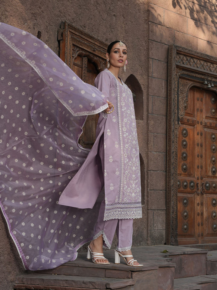 Floral Embroidery Kurta With Pants &amp; Dupatta