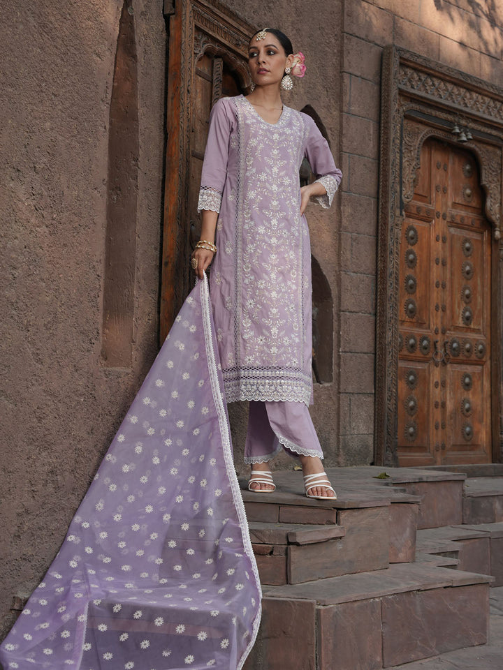 Floral Embroidery Kurta With Pants &amp; Dupatta