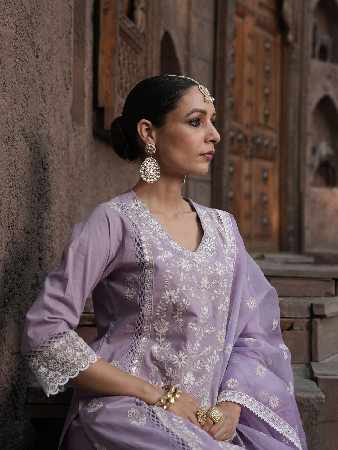 Floral Embroidery Kurta With Pants &amp; Dupatta
