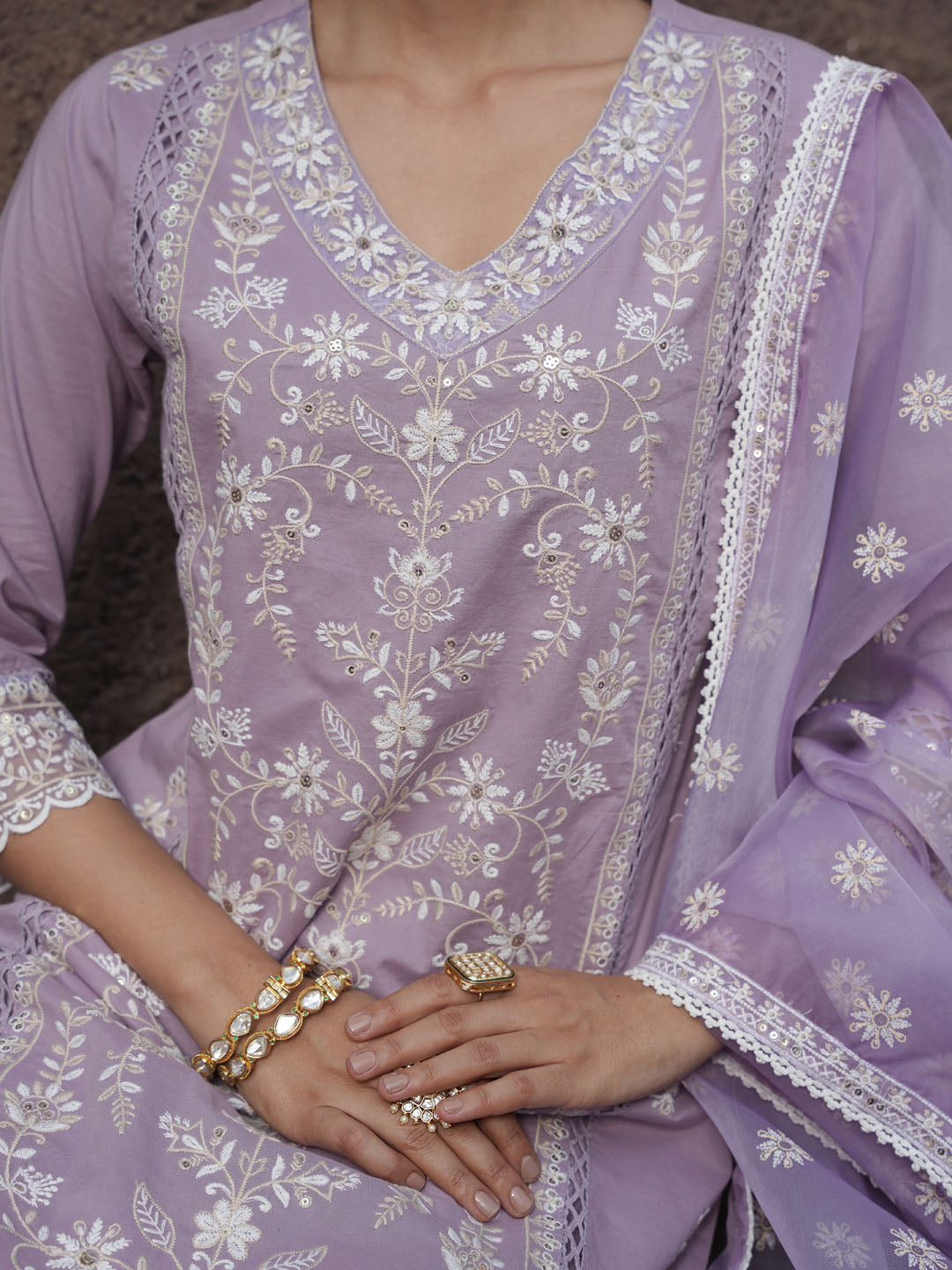 Floral Embroidery Kurta With Pants &amp; Dupatta