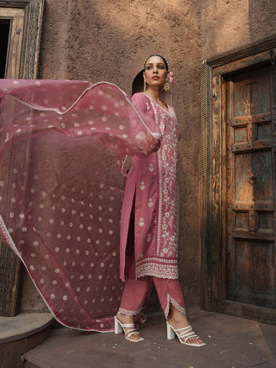 Floral Embroidery Kurta With Pants &amp; Dupatta