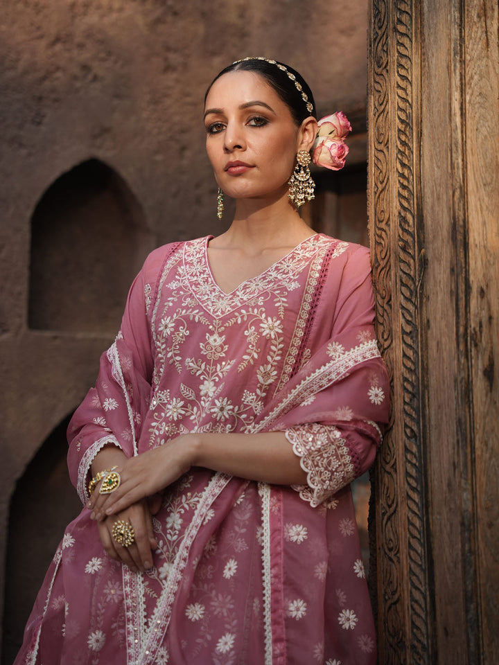 Floral Embroidery Kurta With Pants &amp; Dupatta