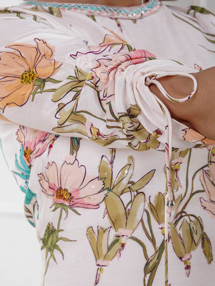 Floral Printed Muslin Kurta With Pants