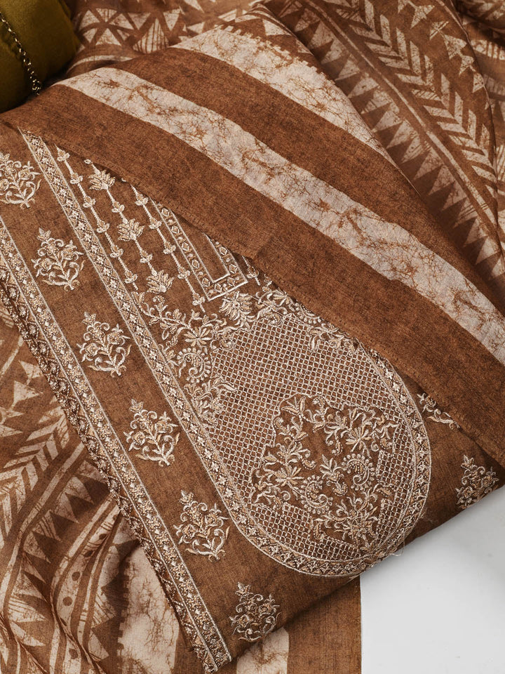 Embroidered Chanderi Unstitched Suit Piece With Dupatta