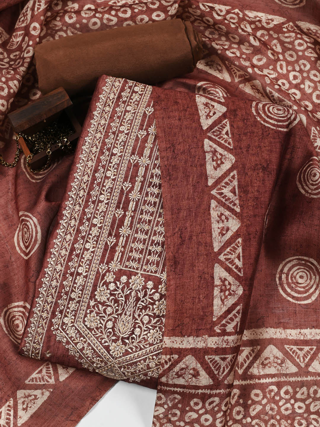 Embroidered Chanderi Unstitched Suit Piece With Dupatta