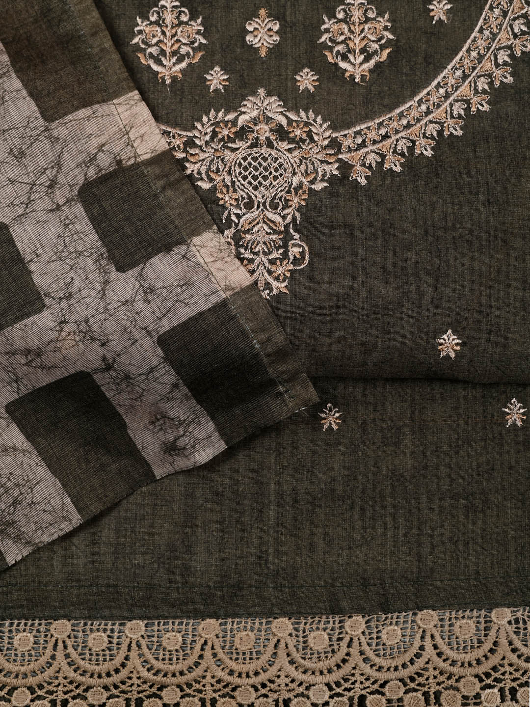 Embroidered Chanderi Unstitched Suit Piece With Dupatta