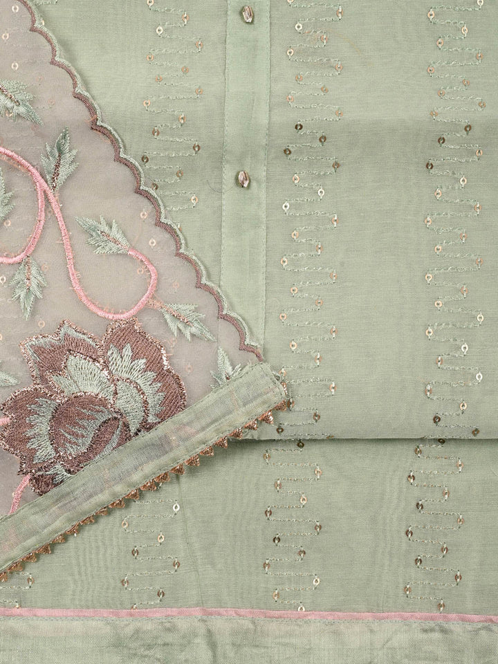 Embroidered Chanderi Unstitched Suit Piece With Dupatta