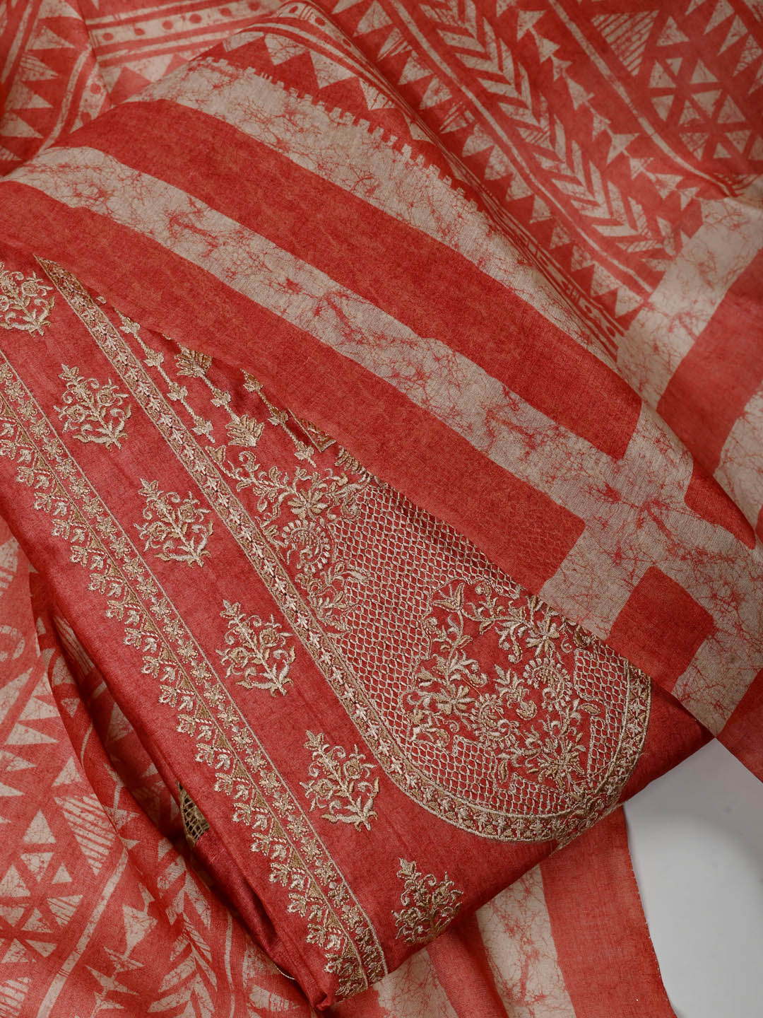 Embroidered Chanderi Unstitched Suit Piece With Dupatta