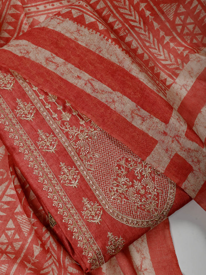 Embroidered Chanderi Unstitched Suit Piece With Dupatta