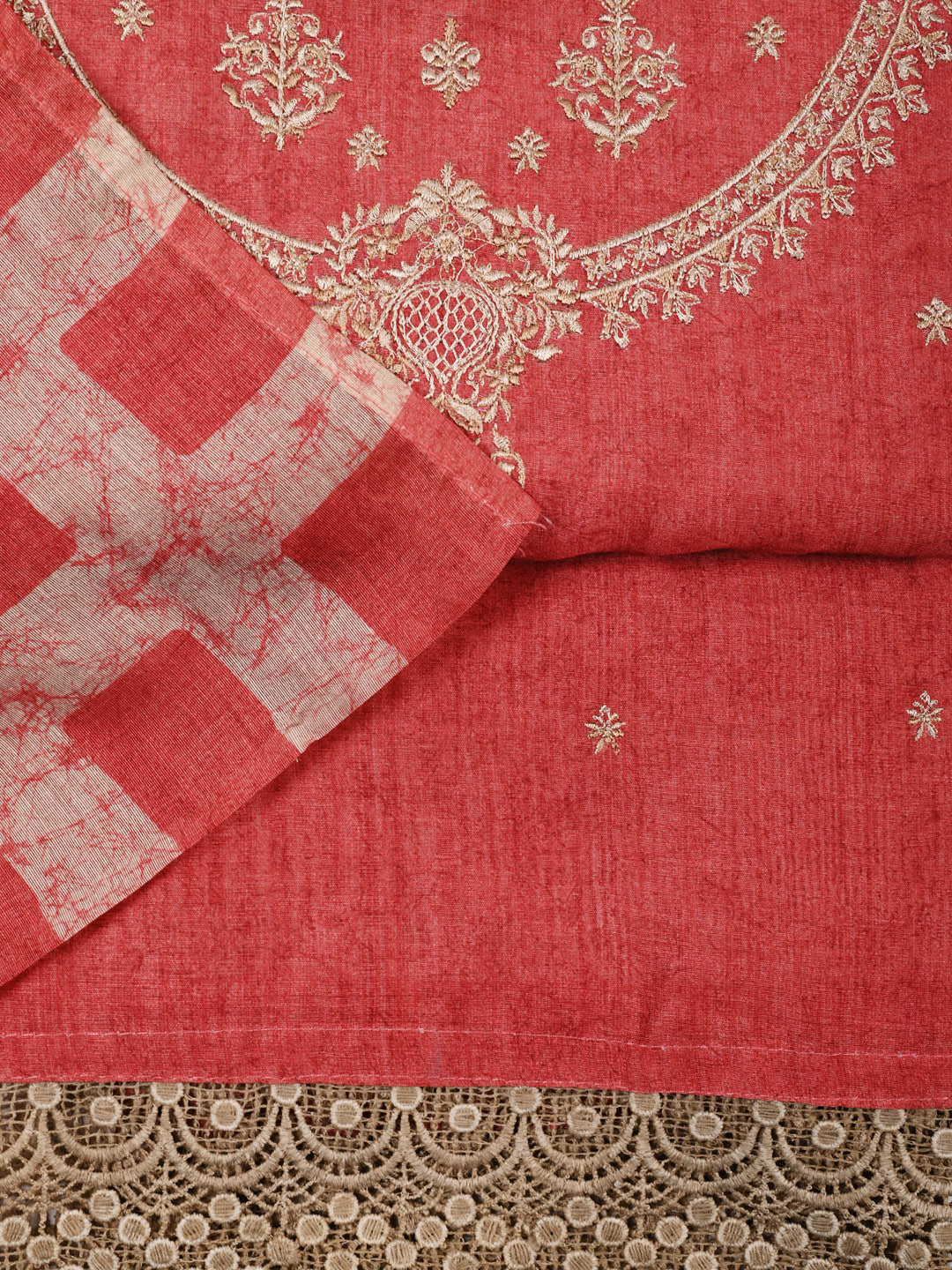 Embroidered Chanderi Unstitched Suit Piece With Dupatta