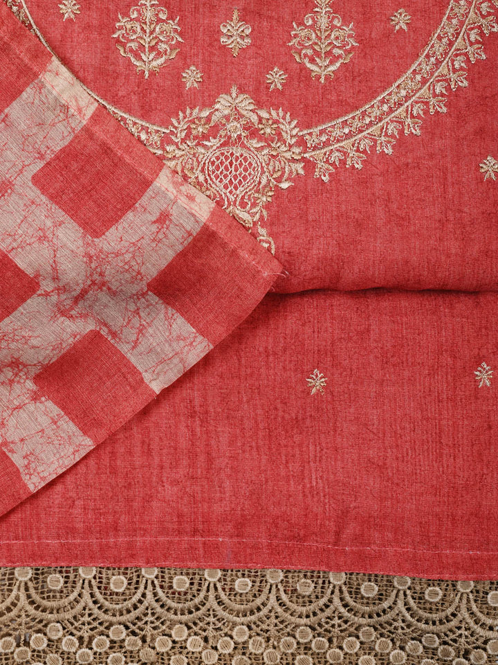 Embroidered Chanderi Unstitched Suit Piece With Dupatta