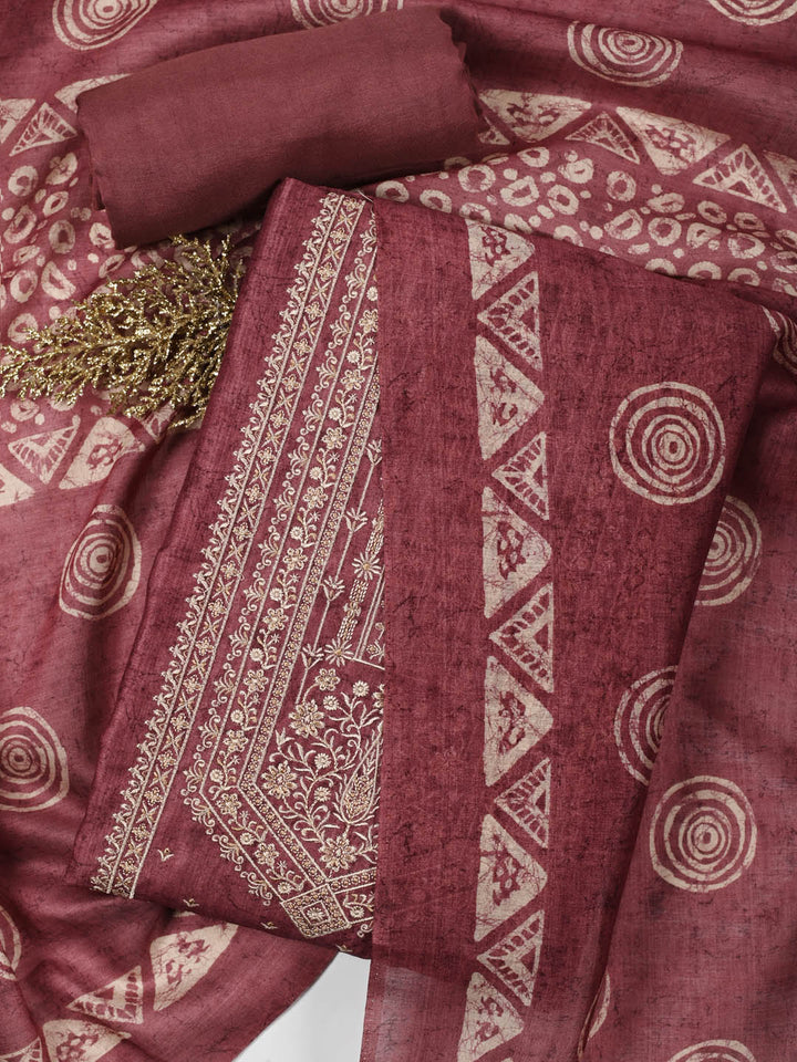 Embroidered Chanderi Unstitched Suit Piece With Dupatta
