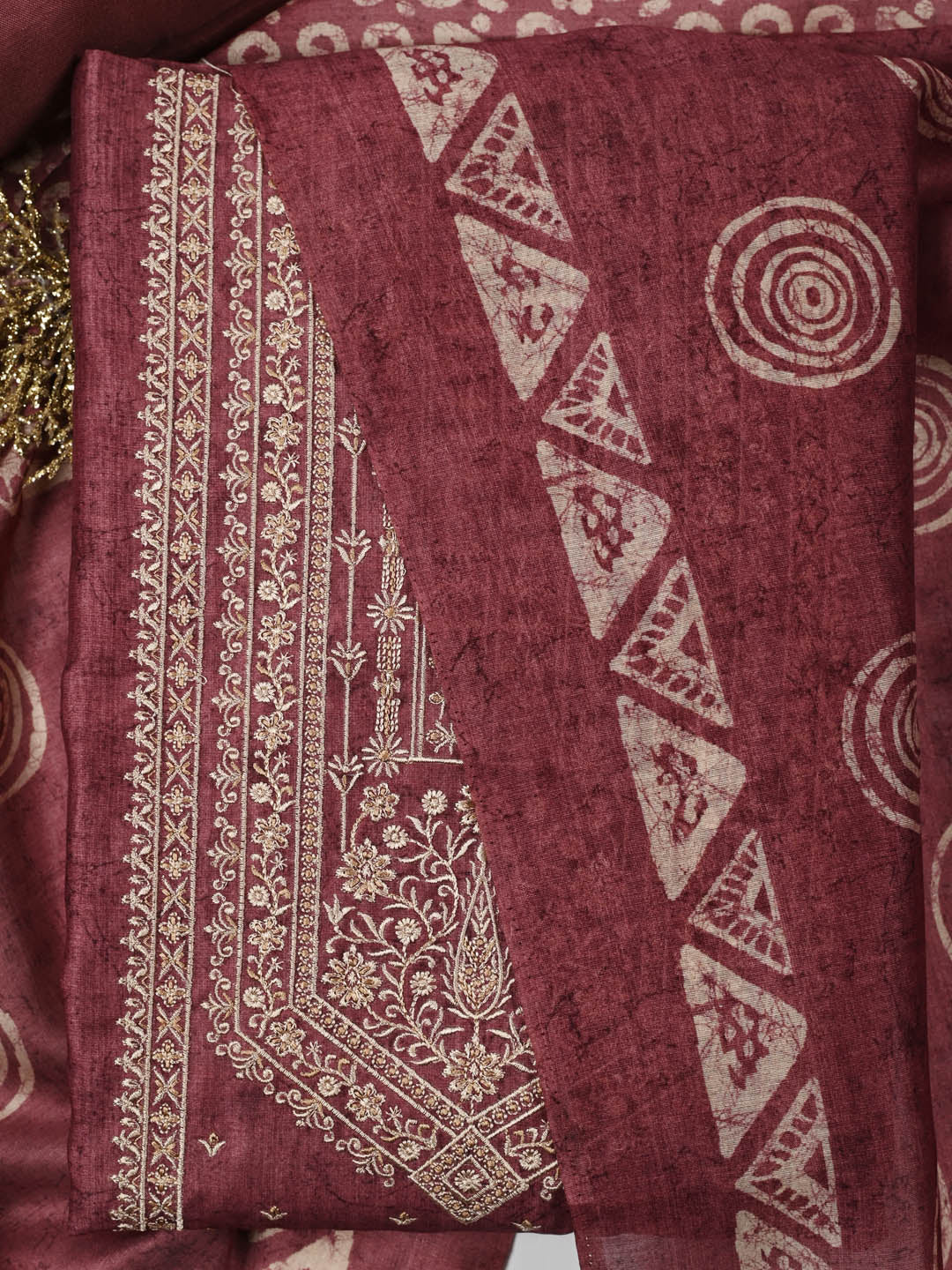 Embroidered Chanderi Unstitched Suit Piece With Dupatta