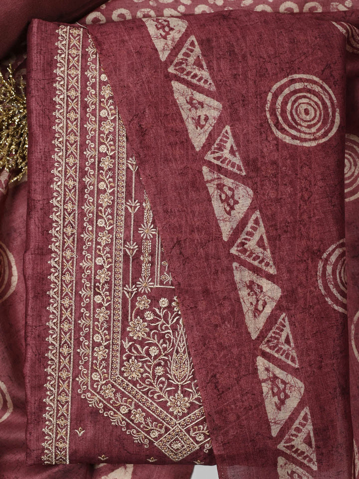 Embroidered Chanderi Unstitched Suit Piece With Dupatta