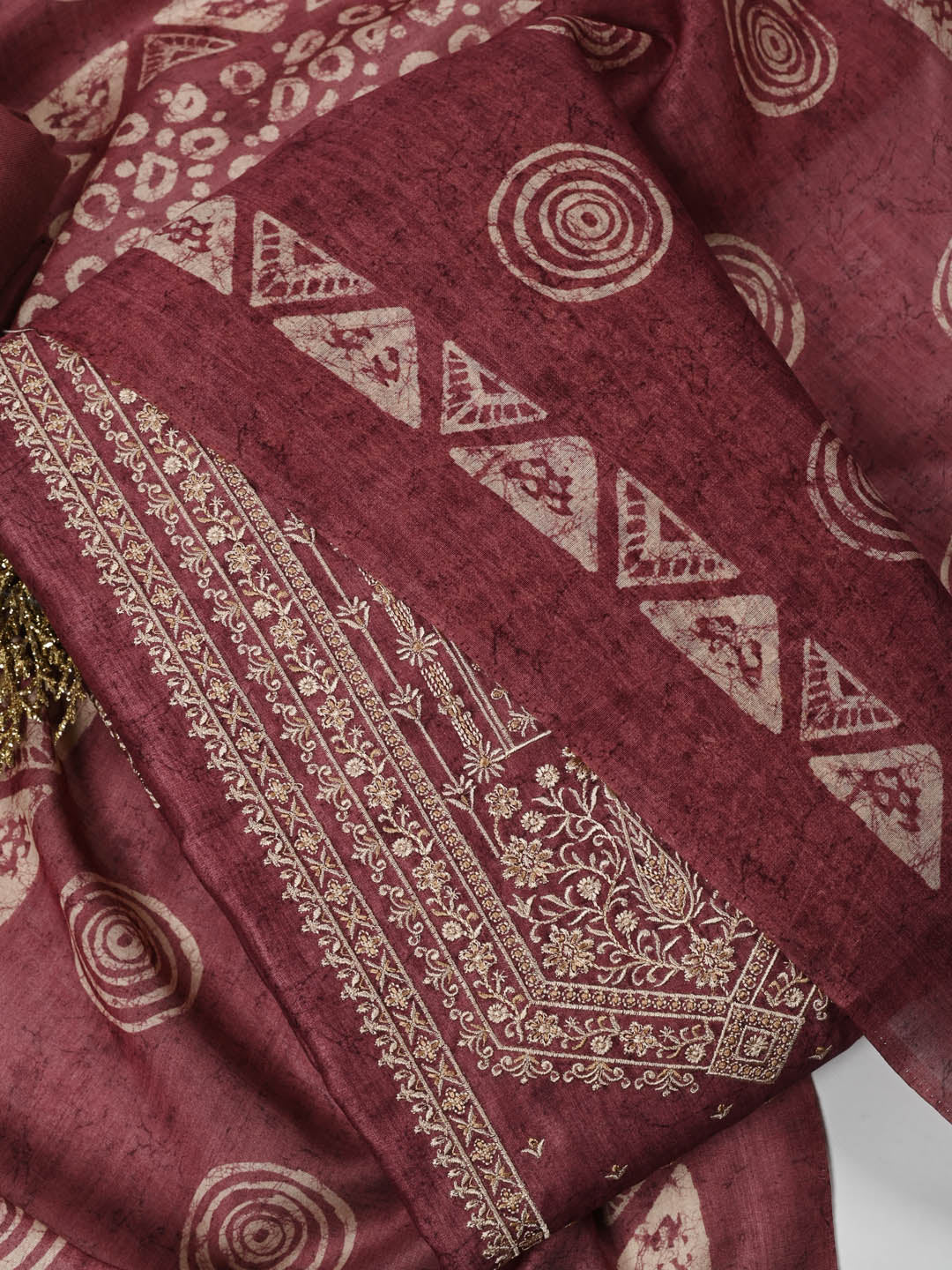 Embroidered Chanderi Unstitched Suit Piece With Dupatta