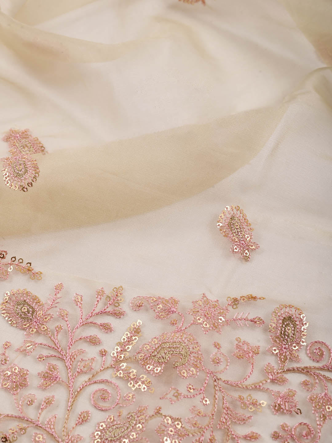 Neck Embroidered Chanderi Unstitched Suit Piece With Dupatta