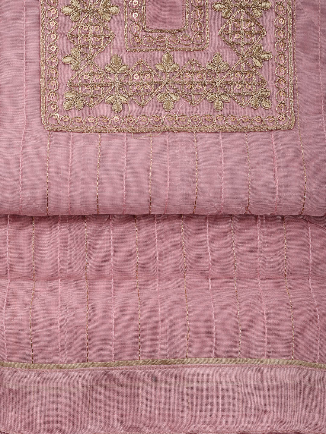 Neck Embroidered Chanderi Unstitched Suit Piece With Dupatta
