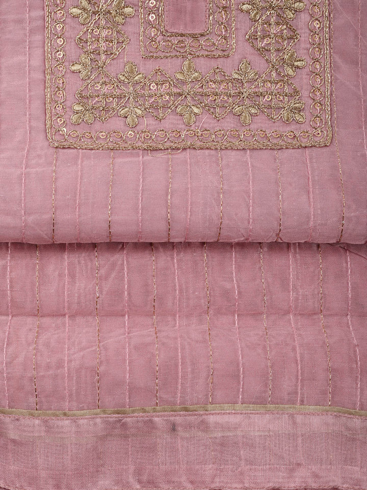 Neck Embroidered Chanderi Unstitched Suit Piece With Dupatta