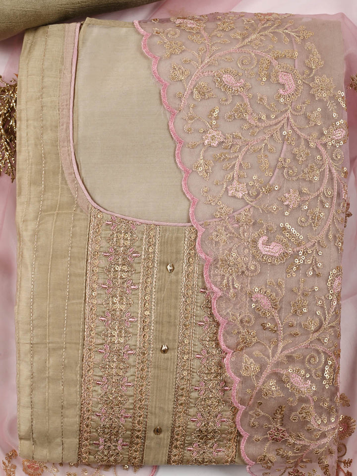Neck Embroidered Chanderi Unstitched Suit Piece With Dupatta