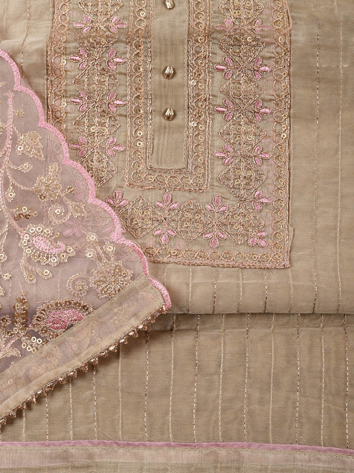 Neck Embroidered Chanderi Unstitched Suit Piece With Dupatta
