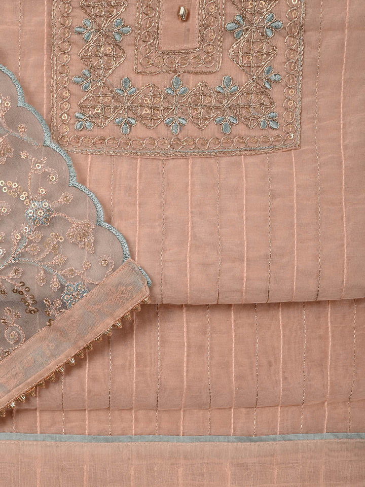 Neck Embroidered Chanderi Unstitched Suit Piece With Dupatta