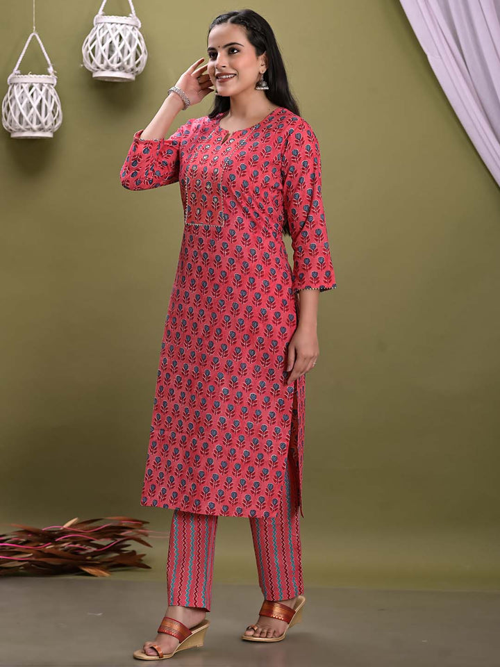 Printed Cotton Kurta With Pants