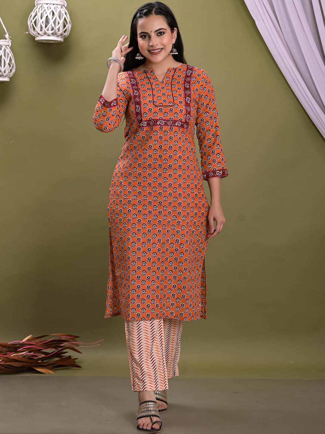 Printed Cotton Kurta With Pants