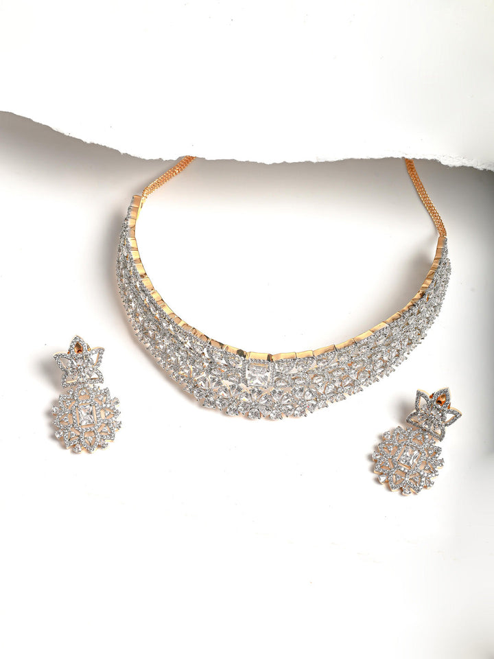 Silver AD Necklace Set With Earrings