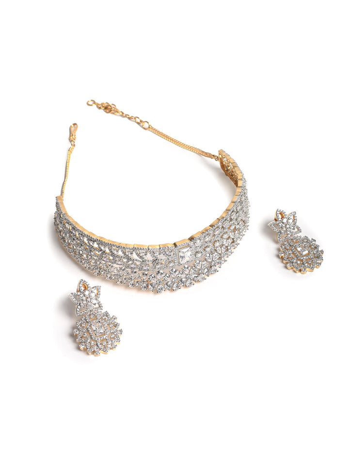 Silver AD Necklace Set With Earrings