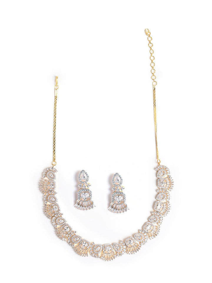 Silver AD Necklace Set With Earrings